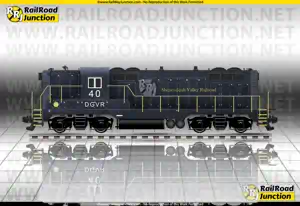 Side profile view of an EMD GP-9 diesel-electric locomotive