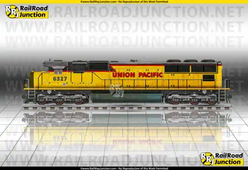 Side profile view of an EMD SD70 diesel-electric locomotive