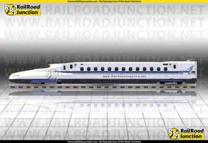 Side profile illustration of an N700A Shinkansen high-speed train from Japan